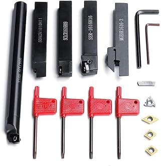 FEVERWORK 5pcs 16mm Shank Lathe Turning Tool Holder Boring Bar CNC Tools Set with Carbide Inserts and Wrenches