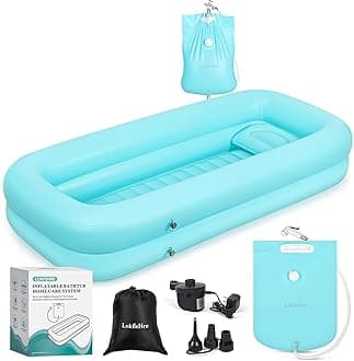 Medical Inflatable Bathtub,Shower Bath Basin Kit, PVC Portable Bathtub with Electric Air Pump,Portable Bathtub Wash Full Body in Bed Bath,for Elderly (Blue)