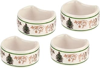 Spode Christmas Tree Gold 2.75" Napkin Ring (Set of 4) - Elegant 22K Gold Accented Holiday Napkin Rings, Fine Porcelain Christmas Table Setting Décor - Ideal for Holiday Dinnerware & Festive Gifting