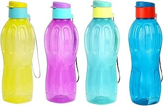 Signoraware Fliptop Aqua BPA Free Plastic Bottle | Airtight | freezer safe | Perfect for Storing Cold beverages During home & Office time | School & Office Use (500ml x 4 | Set of 4 | MultiColour)