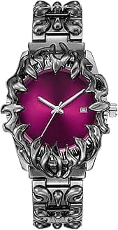 CARLIEN Gothic Claw Watch for Men – Unique Stainless Steel Wristwatch, Luminous Hands, Waterproof Quartz Movement, Futuristic Melting Style, Cool Red & Green Color Options