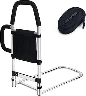 Bed Rails for Elderly Adults, Bed Assist Rails for Seniors with 2 Grab Bars & Storage Pocket & Fall Prevention Guard, Fits King, Queen, Full, Twin Bed, Support Up to 300lbs (Light Plus)