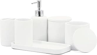 ZCCZ - White Bathroom Accessories Set 6 Pcs - Toothbrush Holder, Lotion Soap Dispenser, 2 Qtip Holder Dispenser, Vanity Tray, Bathroom Tumbler - Decorative Countertop Vanity Organizer