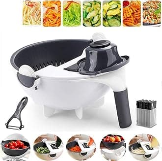 Magic Vegetable Cutter With Drain Basket 9 in 1 Multi-functional Kitchen Veggie Fruit Shredder Grater Slicer