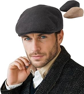 LADYBRO 2 Pack Ivy Hat Newsboy Cap Men - 30% Wool Hats for Men Tweed Flat Cap Gatsby Hat