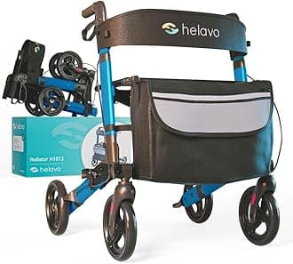 Foldable Rollator with Seat - Lightweight Aluminum Rolling Walker for Seniors and Adults