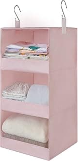 GRANNY SAYS Hanging Shelf, Cupboard Organiser with 3 Compartments, 1 Piece Wardrobe Hanging Organiser, Sturdy, Pink Organiser, Closet, Hanging, Foldable Hanging Shelf, Fabric, Slim