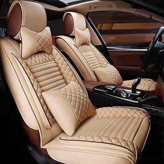Custom Car Seat Covers Suitable for Touareg Hybrid 2011-2015 5-Seat Full Set All Weather PU Leather Front Rear Seat Protector with Waterproof Airbag Deluxe Edition Beige