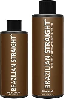 Formaldehyde-Free BRAZILIAN STRAIGHT Keratin Hair Straightening Treatment Prof Results Keratin Proteins Argan Amino Acids Smooth Natural Beauty Shine Lasts for months all Types & Colors (2PC FF SET)