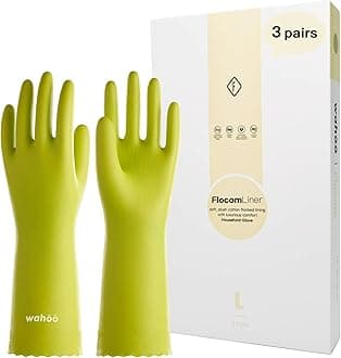 LANON 3 Pairs wahoo Skin-Friendly Cleaning Gloves, Dishwashing Kitchen Gloves with Cotton Flocked Liner, Reusable, Non-Slip, Bud Tender, Large