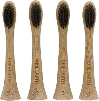 Bamboo Electric Toothbrush Replacement Heads - Charcoal Infused Biodegradable Eco Electric Toothbrush Heads Compatible with Sonicare Replacement Heads - (Pack of 4) by Pure Earth Essentials