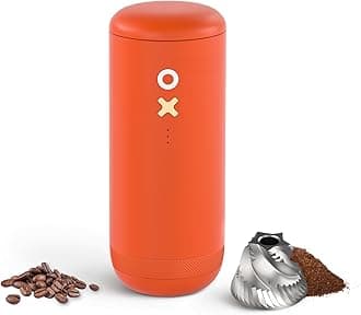 Nuttii Burr Coffee Grinder – Electric, Portable, Small, Quiet Conical Burr Coffee Bean Mill, 20 Adjustable Settings for Espresso, Pour-Over, French, Press Moka for Home Travel Use (Tangerine Orange)