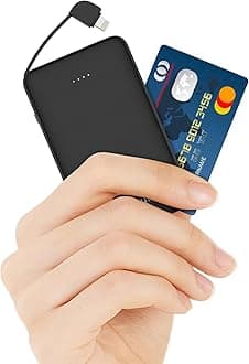 Ultra Slim Portable Phone Charger with Built in Cable,Mini Battery Pack 6000mAh,22.5W Small Fast Charging Power Bank for iPhone 14/13/12/11/X/8/7/6/5 SE Series,Black, C0519