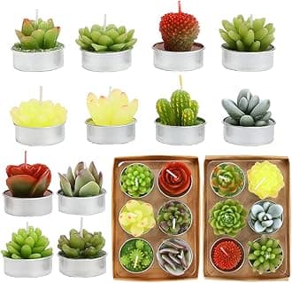 12pcs Cactus Tealight Candles, Handmade Delicate Succulent Cactus Candles Perfect for Birthday Party ,Wedding, Spa, Home Decor