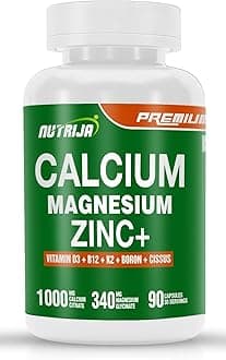 NutriJa Calcium Magnesium Zinc with Vitamin D3, Boron, K2 & B12 | Complete Bone Health & Joint Support Supplement for Men & Women (60 Capsules)