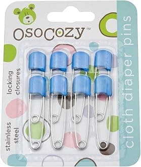 OsoCozy Diaper Pins - (Blue) - Sturdy, Stainless Steel Diaper Pins with Safe Locking Closures - Use for Special Events, Crafts or Colorful Laundry Pins