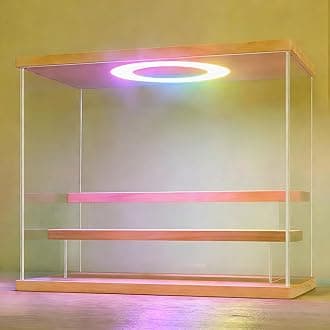 LANSCOERY RGB Lighted Acrylic Display Case – 3 Tier Wooden Showcase with Color Changing LED, Dustproof Organizer Box for Funko Pop, Mini Figures, Collectibles, 11.8x6.3x9.4inch