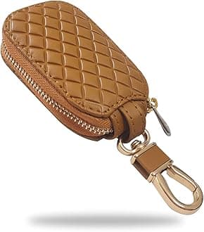 stymart Car Key Case, Universal Key Fob Cover Case, Leather Car Key Smart Keychain Holder Anti Scratch Cover Protector with Zipper and Metal Hook(Brown Plaid)