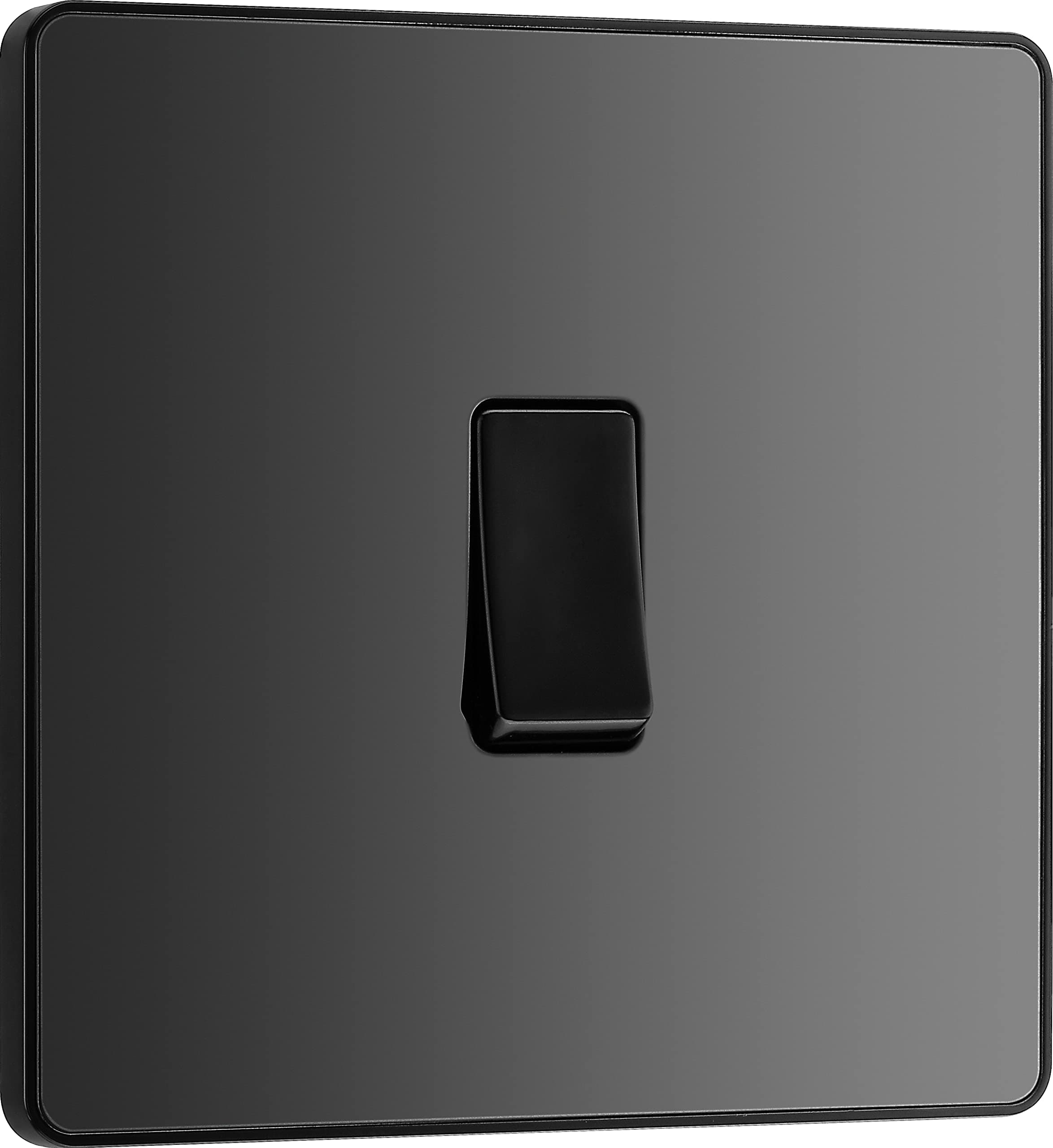 BG Electrical Single Wall Light Switch, 2 Way, Screwless Front Plate, Round Edges, Evolve, Black Chrome, 20A, 16AX, PCDBC12B