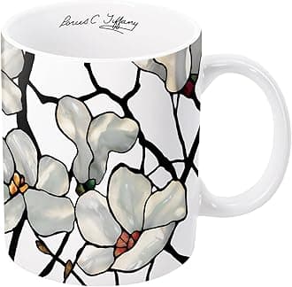RainCaper Tiffany Magnolia Large Porcelain Fine Art Coffee and Tea Mug for Home and Office, 11 Oz, Dishwasher and Microwave Safe