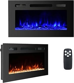 Electric Fireplace Wall Mounted and Recessed 30 Inch LED Fireplace with Remote Control 8h Timer, 12 Flames,Touch Screen, in-Wall Fireplace Heater with Log & Crystal Hearth for Living Room