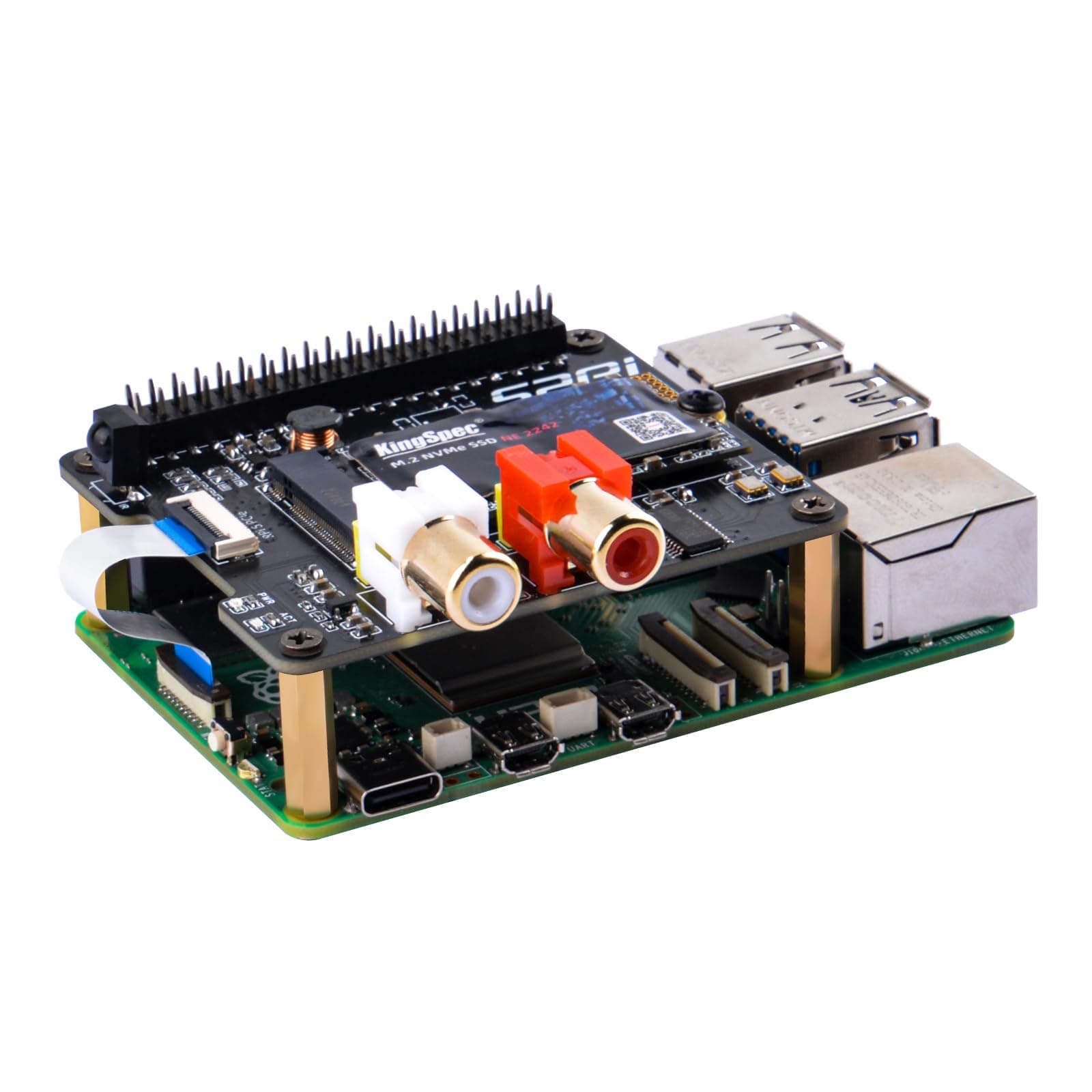 HiFi DAC Hat with PCIe to NVMe SSD Function for Raspberry Pi 5, Support NVMe 2230/2242 SSDs