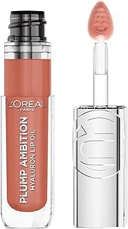 L'Oreal Paris Plump Ambition Hyaluron Lip Oil, 24 HR Lip Gloss with Hyaluronic Acid, Volumizing Formula with Glass-Like Shine, Latte Glace 641, 0.16 Fl Oz
