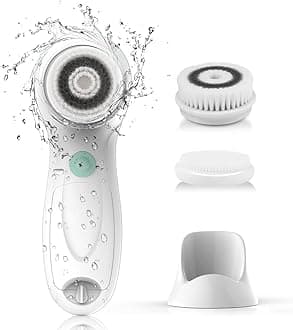 (White) - Facial Cleansing Brush with Stand FDA Certification, 360 Degree Spin Face Brush Deeply Remove Dirt Oil Make-up for Oil/Combination Skin Dual speed, Waterproof, Battery Powered...