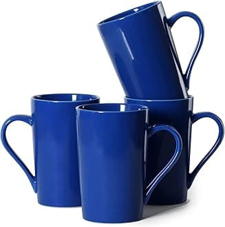 Smilatte 350ML Coffee Mugs, M099 Novelty Ceramic Cup for Boy Girl Lover, Set of 4, Blue