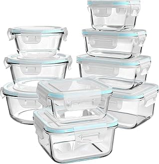 Glass Food Storage Containers with Lids, 18 Piece Meal Prep Set, BPA Free & Leak Proof