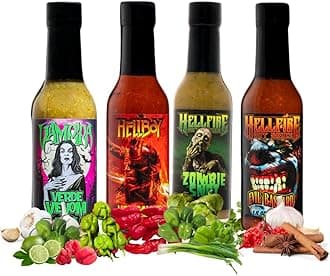 Hellfire Hot Sauce Scary Flavors Variety Pack Gift Set (4 Bottles)