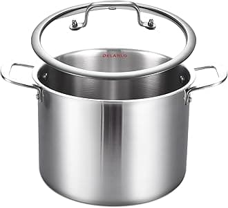 DELARLO Tri-ply Stainless Steel 20QT Stock Pot, Compatible with All Stoves Up to 600℉, 18/10 Induction Big Cooking Pot with Lid, Fast & Even Heating, Durable Large Soup Pot