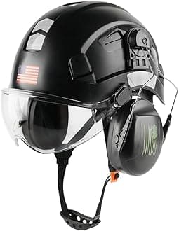 Safety Helmet Hard Hat with Visor and Ear Protection Adjustable Lightweight Vented ABS Work Helmet for Men and Women 6-Point Suspension ANSI Z89.1 Approved Ideal for Industrial & Construction