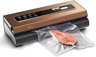 Mesliese Vacuum Sealer Machine Powerful 90Kpa Precision 6-in-1 Compact Vacuum Food Preservation System Built-in Cutter, 2 Bag Rolls & 5 Pre-cut Bags, Dry&Moist Modes Smart Suction, ETL Listed (Copper)