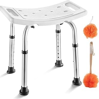 Medical king Shower Chair - with Back Scrubber & Additional Sponge - Tool Free Shower Chair for Elderly - with 8 Adjustable Heights - Portable Anti Slip Bath Chair for Elderly