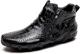 Mens Boot Side Zipper Ankle Dress Patent Leather Formal Boots Fashion Luxury Crocodile Pattern Luxury Classic Outdoor Non-Slip High-Top Fur Lined Loafers