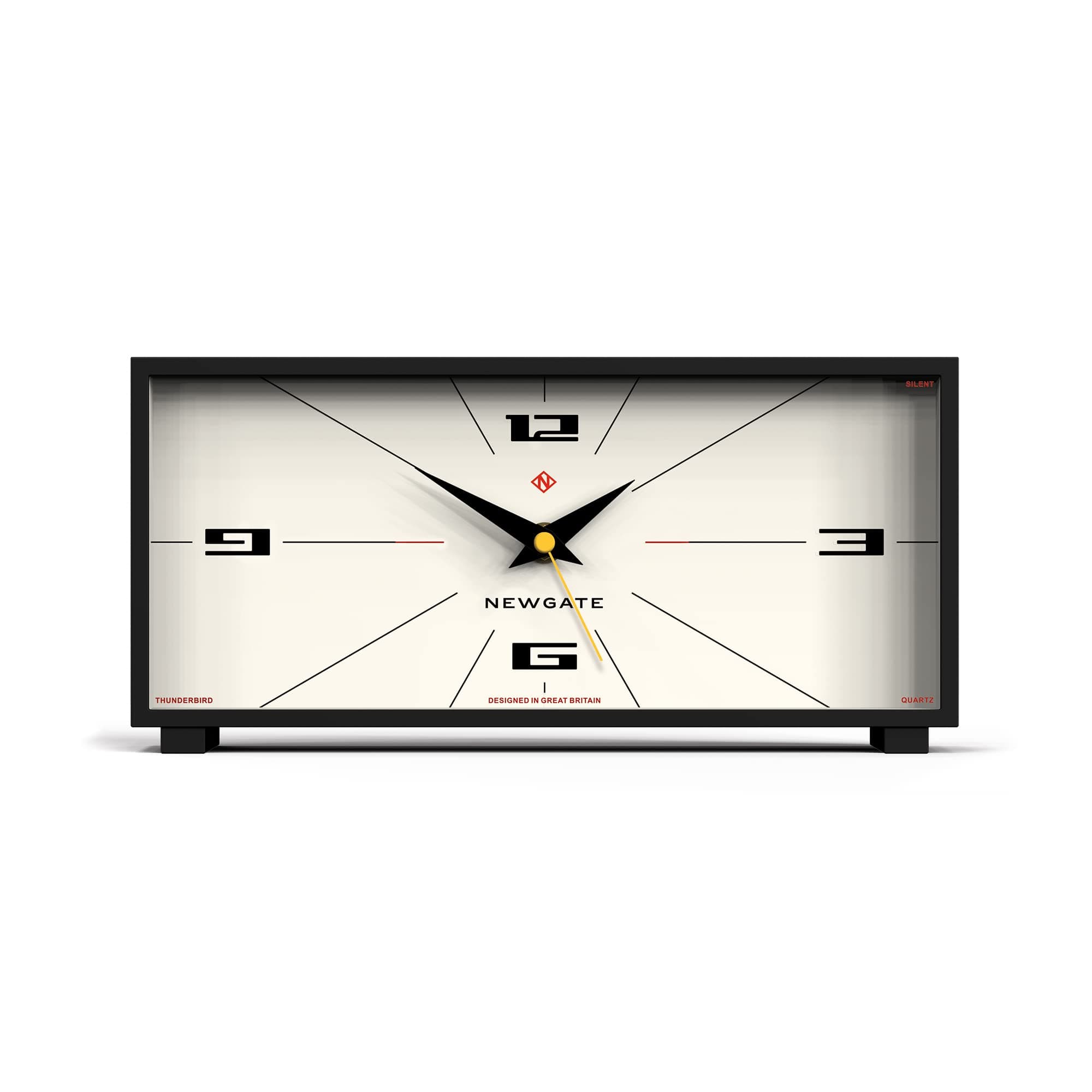 NEWGATE® Thunderbird desk clock | Retro contemporary rectangular design | Black | Modern mid century style for desk, mantel, table top or shelf