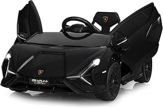 12V Licensed Lamborghini Sian Kids Ride On Car with Parent Remote Control, Spring Suspension, MP3 Player, Electric Toy Roadster Carbon Fiber Textured for Toddler (Black)