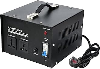 ST-3000VA Voltage Regulator Black 110V/120V/220V/240V Power Converter, Step Up/Down Transformer with Resettable Circuit Breaker Protection, Universal Socket, Household Compact (3000W)