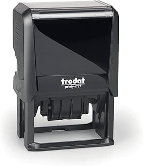 Trodat Printy 4727 Custom Date Stamp, Self Inking, 60 x 40 mm Impression, 6 Lines Personalised Text with 4 mm Date, Red and Blue Ink Pad Included