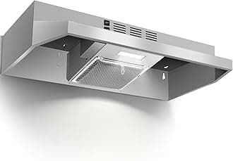 24 inch Range Hood Under Cabinet, Stainless Steel Kitchen Hood 280CFM, Ducted/Ductless Vent Hood with Rocker Button Control, Stove Hood with 2 Speeds Fan, Bright LED Light