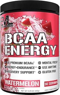 Nutrition BCAA Energy - Essential BCAA Amino Acids, Vitamin C, Natural Energizers for Performance, Immune Support, Muscle Building, Recovery, B Vitamins, Pre Workout, 30 Serve, Watermelon