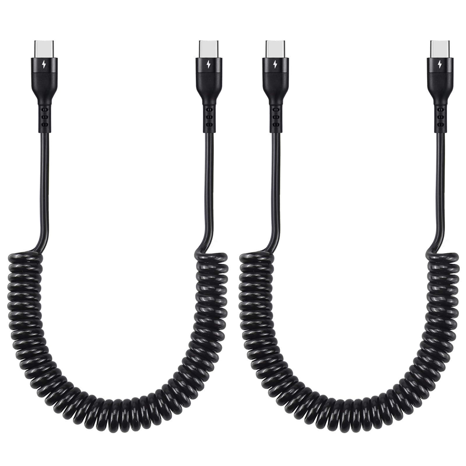 2-Pack Coiled USB C Cable for iPhone 16 Pro Max/15/15 Plus/15 Pro/15 Pro Max Charger, Retractable PD Fast Charging Cord, Black