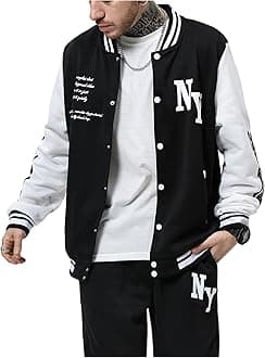 Men's Varsity Jacket Color Block Letter Graphic Long Sleeve Baseball Jacket Bomber Coat