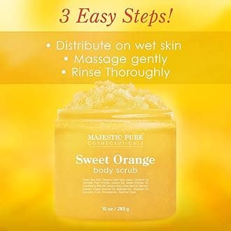 Majestic Pure Sweet Orange Body Scrub - Exfoliates, Moisturizes, and Nourishes Skin, 10 oz