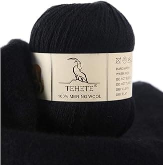 TEHETE 100% Merino Wool Yarn for Knitting and Crochet 3ply 50g 250m Soft and Luxurious - Black