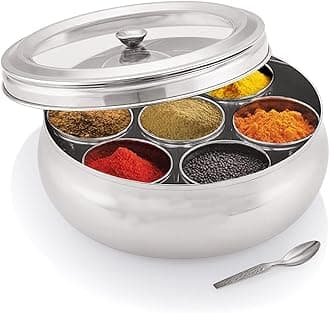 Offer Shop Indian Spice Dabba for Kitchen- Masala Dabba for Indian Spice Container - Spices Storage Box - Belly Type Masala Dabba Only