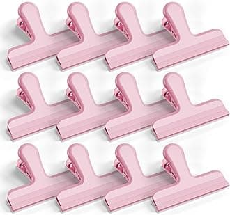 HOUSE AGAIN 12 Pack Stainless Steel Chip Bag Clips Covered with Silicone - NO More Sharp Edges - Color Coded for Food Bags - Air Tight Seal, Heavy Duty for Kitchen and Office, 3 Inches Wide, Pink