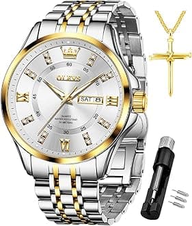 OLEVS Diamond Watches for Men,Business Dress Watch Waterproof Luminous,Male Golden Big Dial Luxury Casual Quartz Analog Watches with Day Date Calendar and Stainless Steel Band