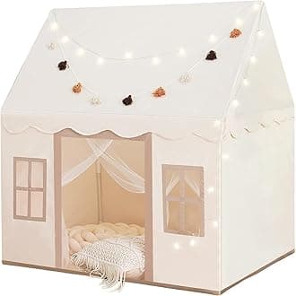 Large Kids Tent with mat, Star Lights, Tissue Garland, Play Tent Indoor & Outdoor, Kids Play Tent for Girl & Boy Aged 3+, Kids Tent for Toddler, 52" x35" x 52" Play House with Windows, Washable